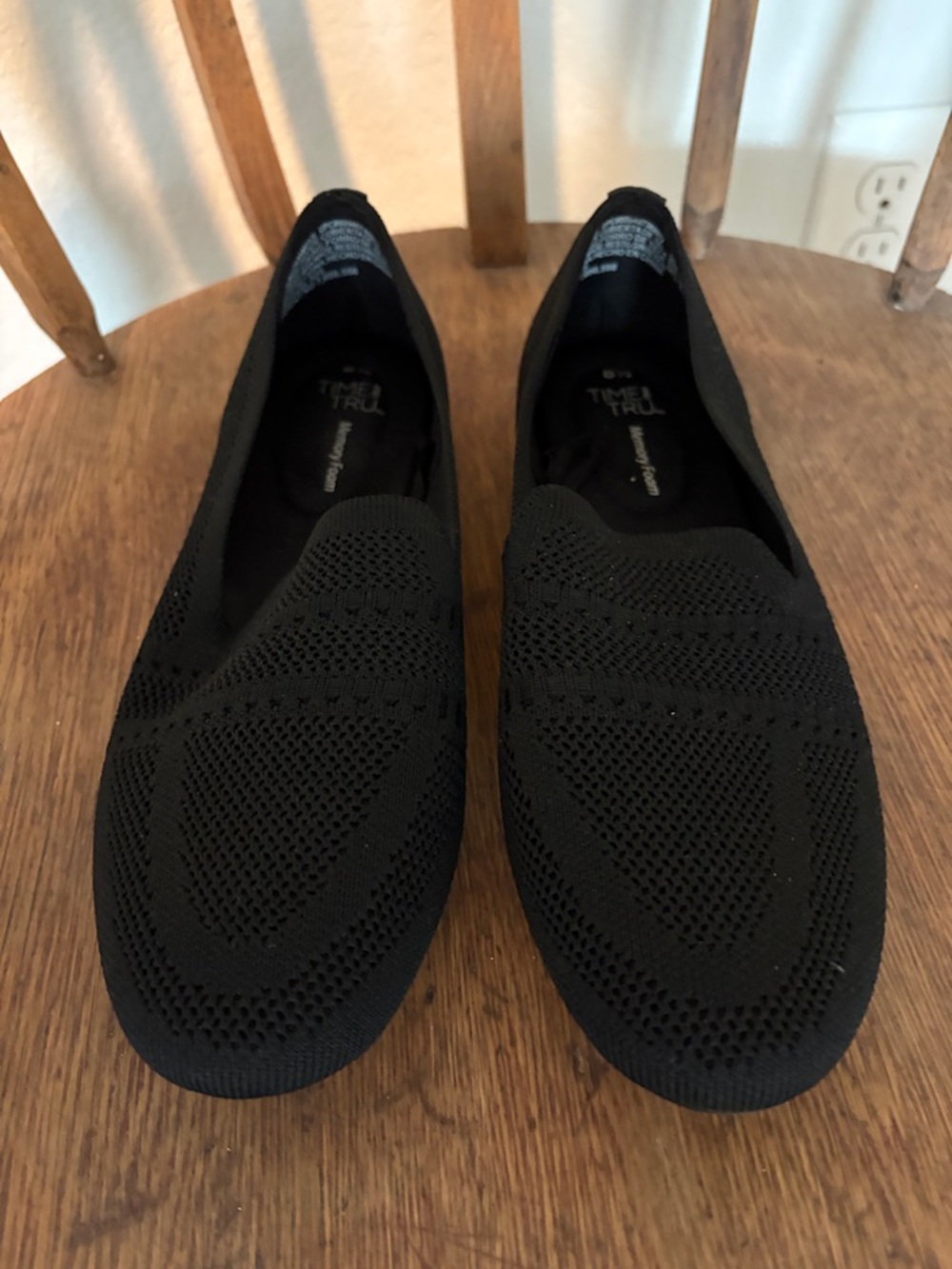 Time and Tru Black Knit Slip-On Loafers